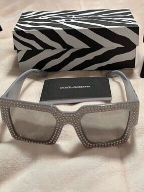 Dolce & Gabbana Gray Crystal-Trim Oversized Square Sunglasses
